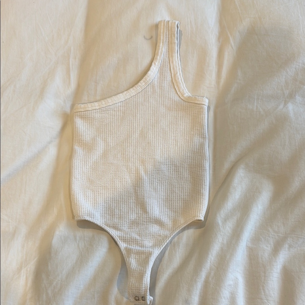 White Waffle Asymmetrical Bodysuit Size S/M